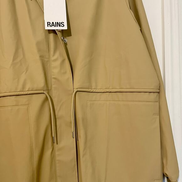 NWT RAINS Unisex Long Rain Jacket Hood Hooded String Parka Sand sz L - Picture 5 of 16